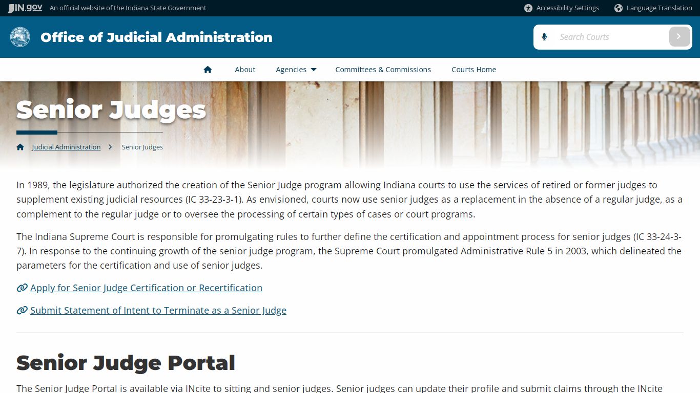 Indiana Judicial Branch: Office of Judicial Administration: Senior Judges