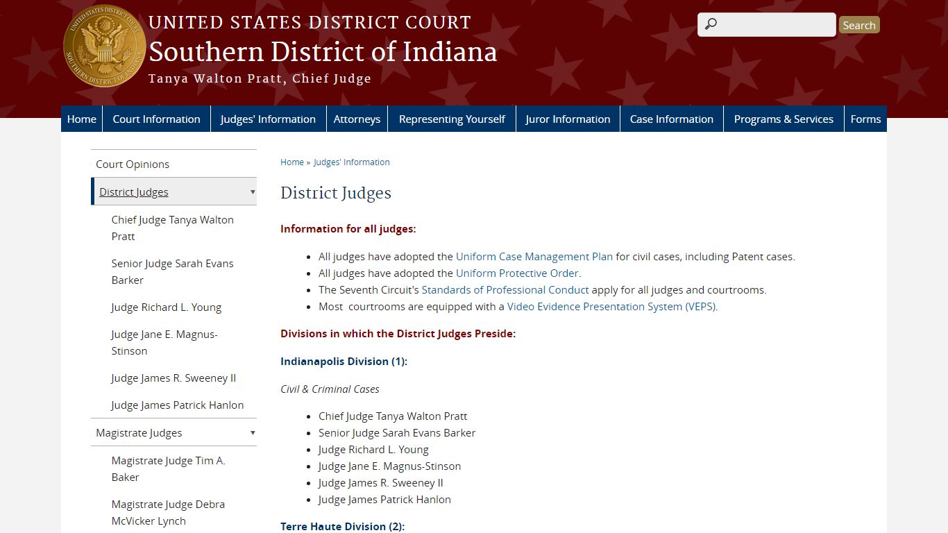 District Judges | Southern District of Indiana | United States District ...