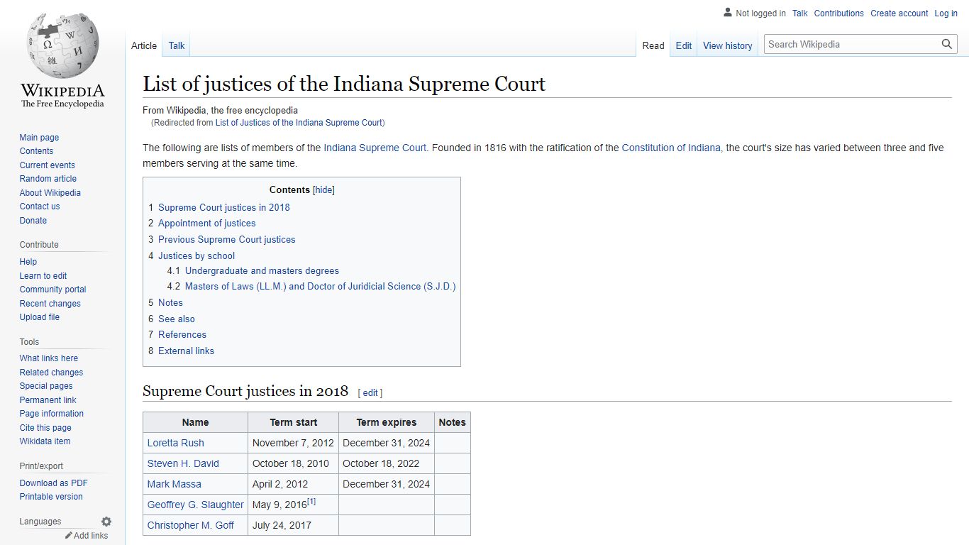 List of justices of the Indiana Supreme Court - Wikipedia