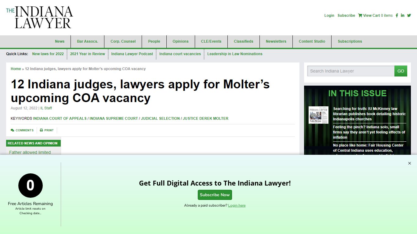 12 Indiana judges, lawyers apply for Molter’s upcoming COA vacancy